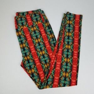 Lularoe TC Leggings Plus Tall Curvy Red Aqua NWOT